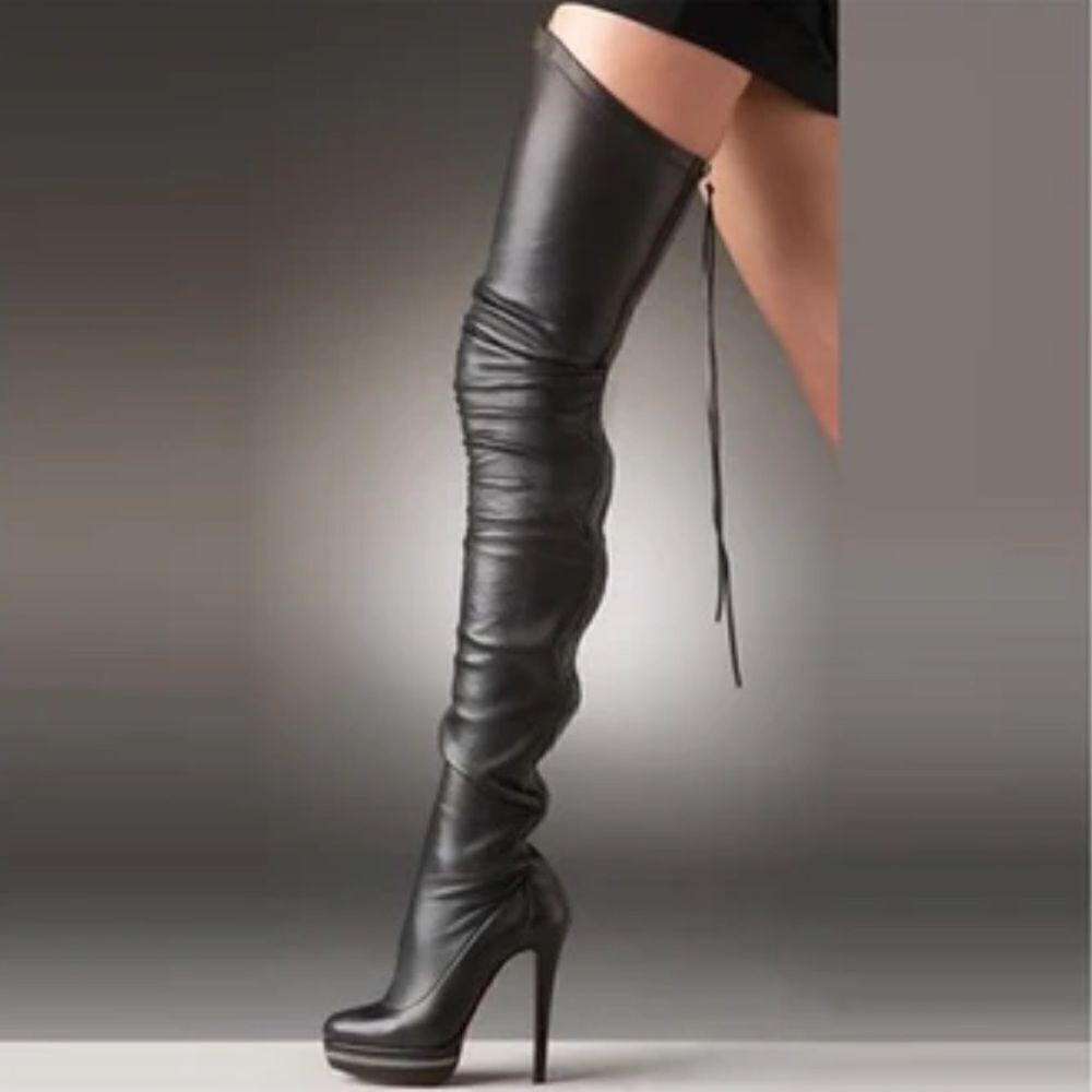 New Rumbidzo Thigh High Boots Faux Leather Stiletto Platform Back Full Zipper